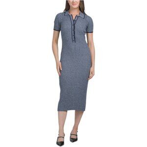 LUXELY Sweater Knit Midi Shirt Dress